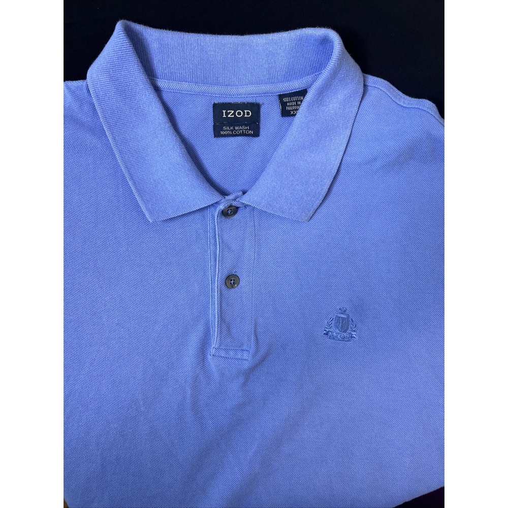 IZOD Mens‎ Size XXL(2XL) Polo Shirt Casual Light Sky Blue Silk Wash 100% Cotton